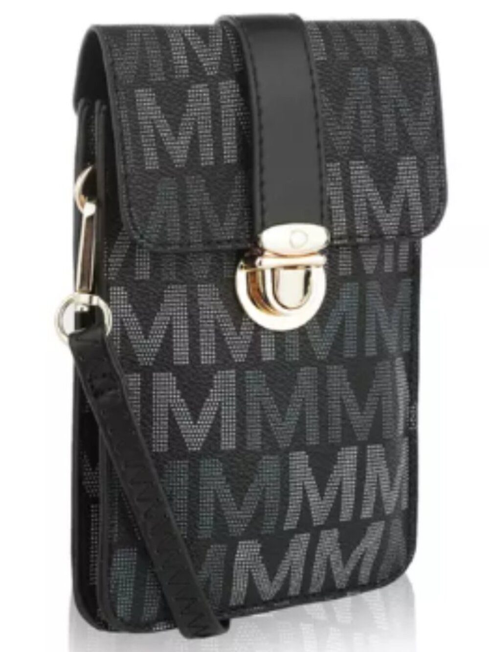 MKF Collection Lulu M Signature Phone Wallet Crossbody Bag by Mia K; Black/Gold